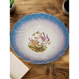 VTG Retsch & Co Bavaria Birds On A Branch With Blue Rippled Edge  Raised Accents